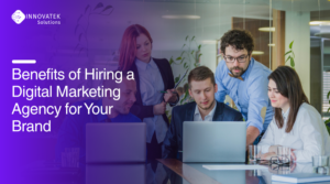 Marketing team collaboration highlighting the benefits of hiring a digital marketing agency