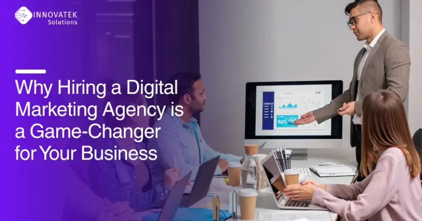 Professional presenting marketing data, representing hiring a digital marketing agency for business success
