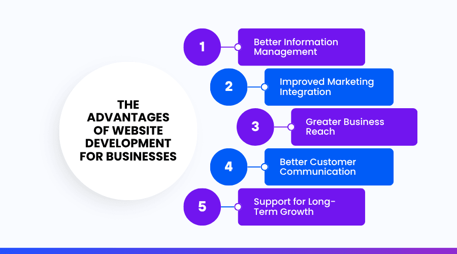 Infographic on 5 advantages of website development for businesses