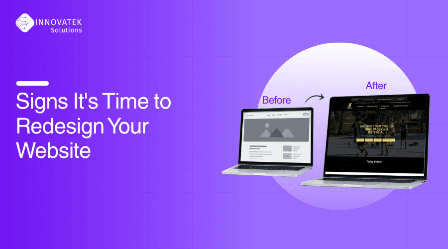 Blog banner: “Signs It’s Time to Redesign Your Website” with before-and-after laptop screens.